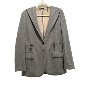 Theory Hooded Hoodie Blazer Coat Jacket Grey Knit Drawstring size Small EUC
